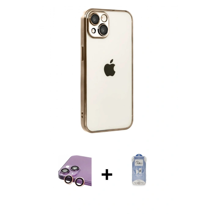 MARSİLYAN™- iPhone 15 Kılıf Vadi Minimal - Siyah Joko Magic 5D Cam + Raze Metal Kamera Lens - PE
