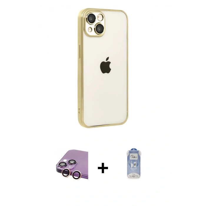 MARSİLYAN™- iPhone 15 Kılıf Vadi Minimal - Siyah Joko Magic 5D Cam + Raze Metal Kamera Lens - PE