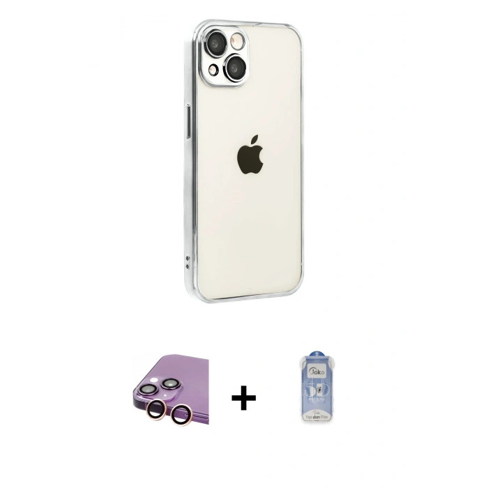 MARSİLYAN™- iPhone 15 Kılıf Vadi Minimal - Siyah Joko Magic 5D Cam + Raze Metal Kamera Lens - PE