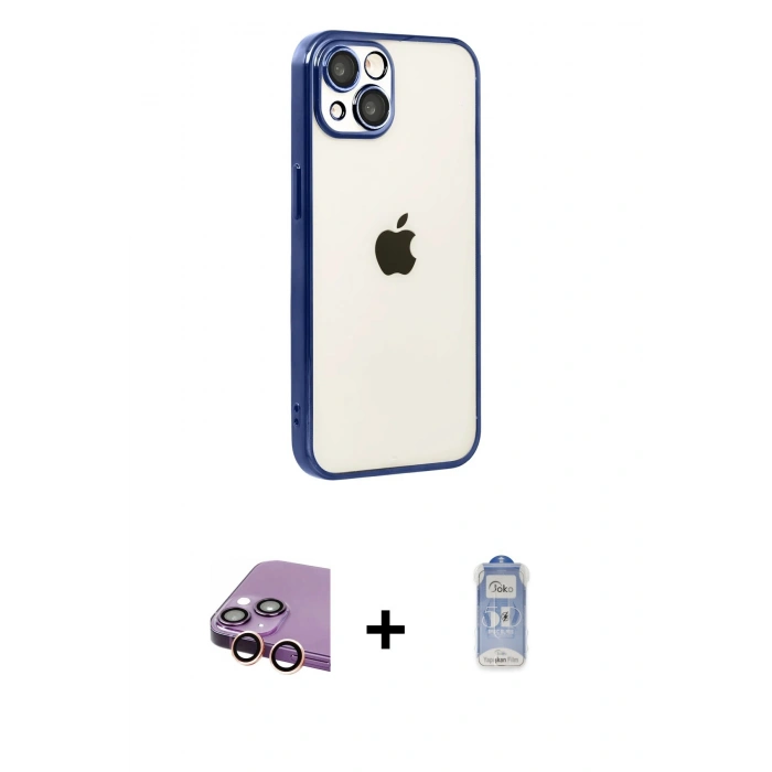 MARSİLYAN™- iPhone 15 Kılıf Vadi Minimal - Siyah Joko Magic 5D Cam + Raze Metal Kamera Lens - PE