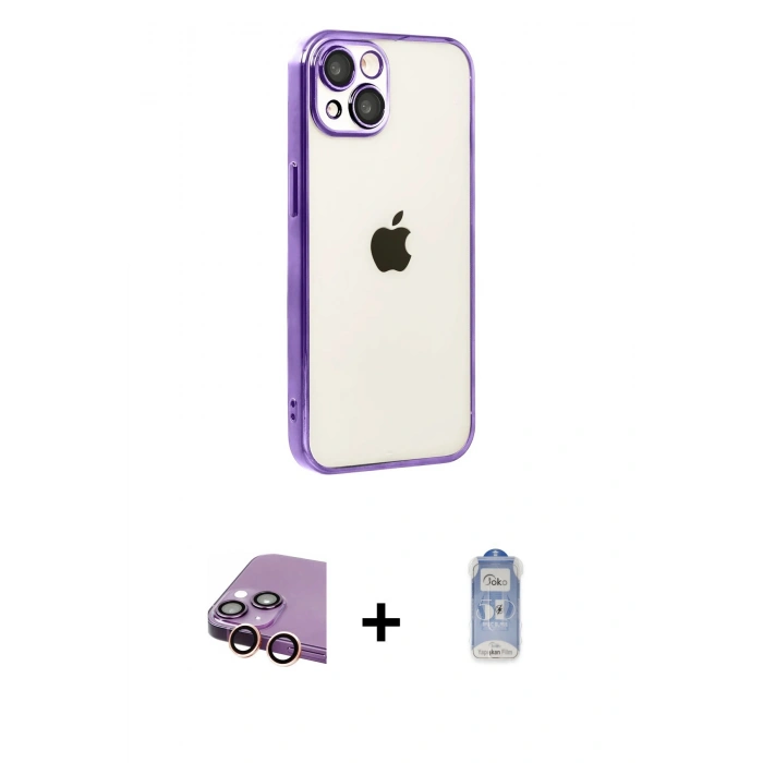 MARSİLYAN™- iPhone 15 Kılıf Vadi Minimal - Siyah Joko Magic 5D Cam + Raze Metal Kamera Lens - PE