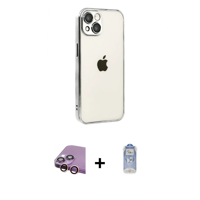 MARSİLYAN™- iPhone 15 Kılıf Vadi Minimal - Siyah Joko Magic 5D Cam + Raze Metal Kamera Lens - PE