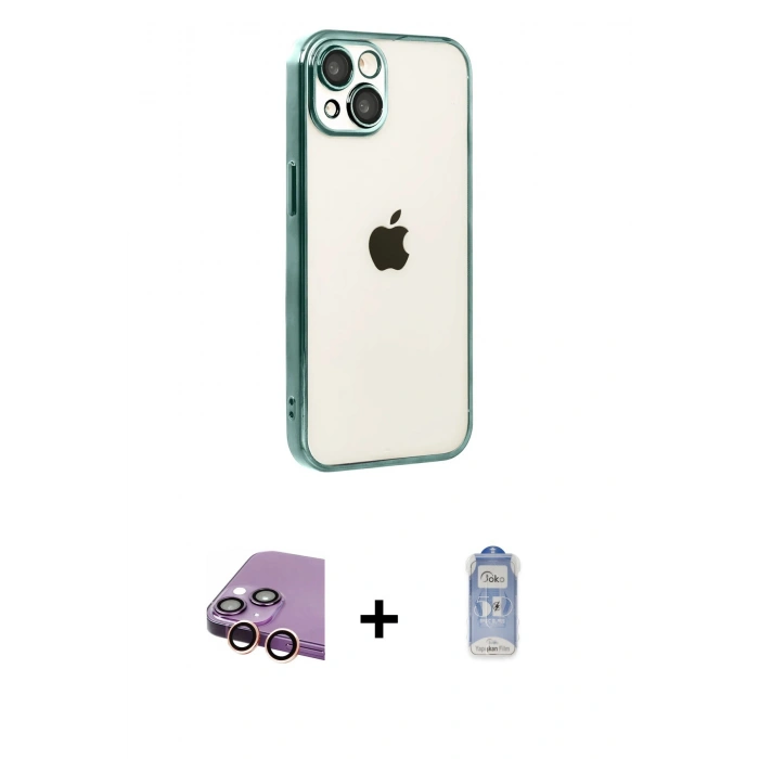 MARSİLYAN™- iPhone 15 Kılıf Vadi Minimal - Siyah Joko Magic 5D Cam + Raze Metal Kamera Lens - PE