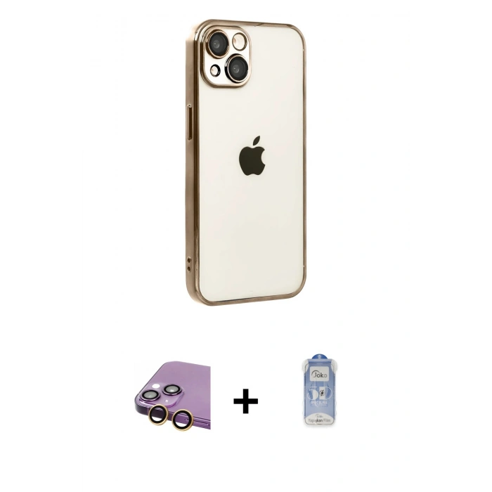 MARSİLYAN™- iPhone 15 Kılıf Vadi Minimal - Siyah Joko Magic 5D Cam + Raze Metal Kamera Lens - SI