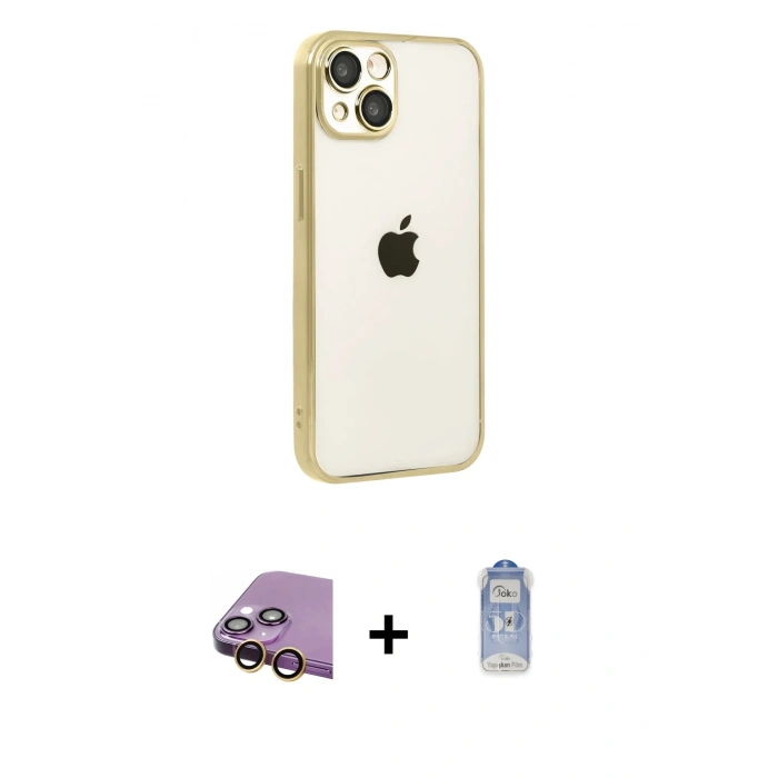 MARSİLYAN™- iPhone 15 Kılıf Vadi Minimal - Siyah Joko Magic 5D Cam + Raze Metal Kamera Lens - SI