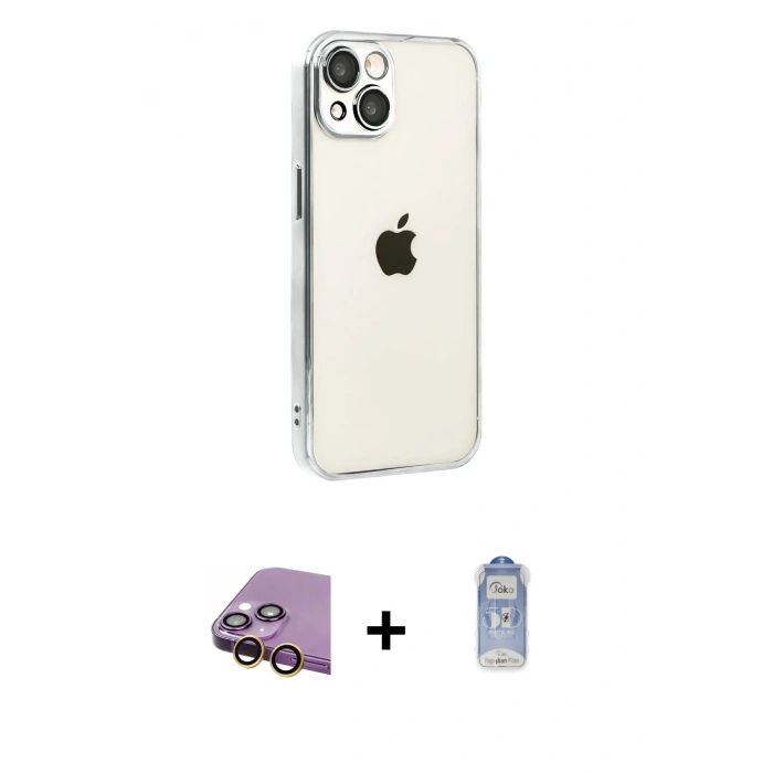 MARSİLYAN™- iPhone 15 Kılıf Vadi Minimal - Siyah Joko Magic 5D Cam + Raze Metal Kamera Lens - SI