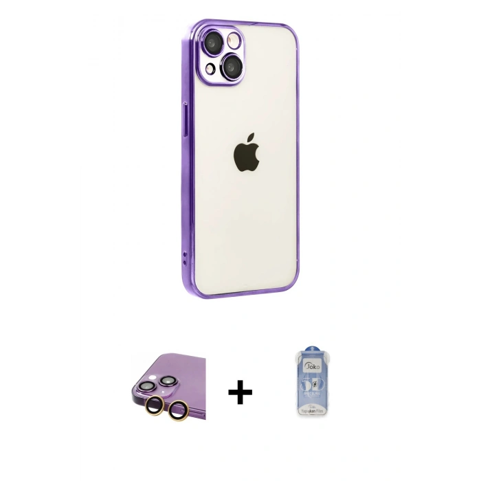 MARSİLYAN™- iPhone 15 Kılıf Vadi Minimal - Siyah Joko Magic 5D Cam + Raze Metal Kamera Lens - SI