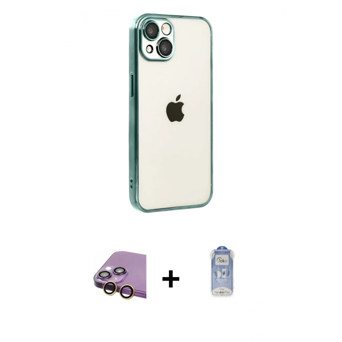 MARSİLYAN™- iPhone 15 Kılıf Vadi Minimal - Siyah Joko Magic 5D Cam + Raze Metal Kamera Lens - SI