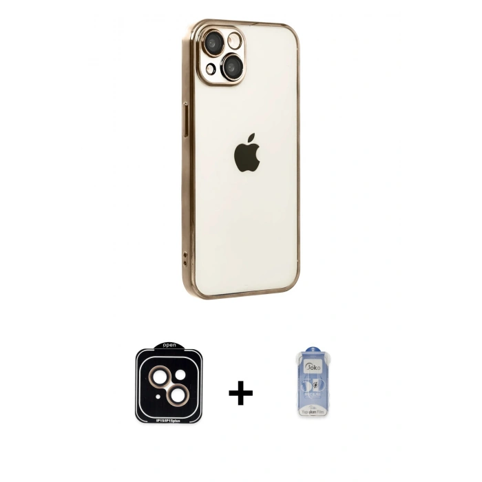 MARSİLYAN™- iPhone 15 Kılıf Vadi Minimal - Siyah Joko Magic 5D Cam + PVD Metal Kamera Lens - TU