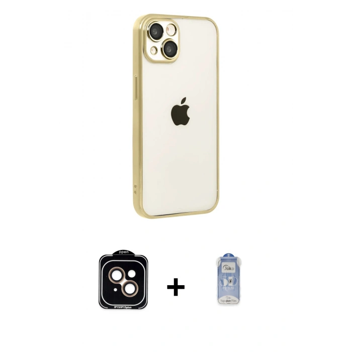 MARSİLYAN™- iPhone 15 Kılıf Vadi Minimal - Siyah Joko Magic 5D Cam + PVD Metal Kamera Lens - TU
