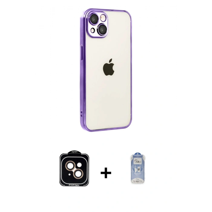 MARSİLYAN™- iPhone 15 Kılıf Vadi Minimal - Siyah Joko Magic 5D Cam + PVD Metal Kamera Lens - TU
