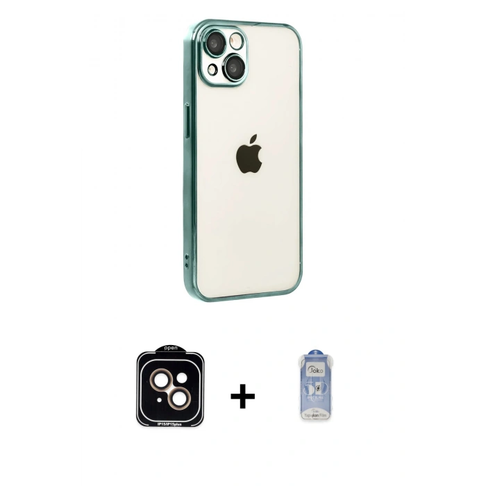 MARSİLYAN™- iPhone 15 Kılıf Vadi Minimal - Siyah Joko Magic 5D Cam + PVD Metal Kamera Lens - TU