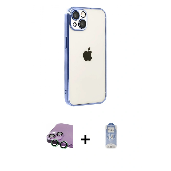 MARSİLYAN™- iPhone 15 Kılıf Vadi Minimal - Siyah Joko Magic 5D Cam + Raze Metal Kamera Lens - YL