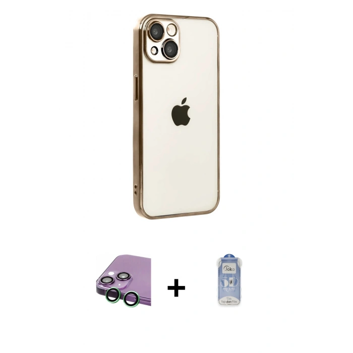 MARSİLYAN™- iPhone 15 Kılıf Vadi Minimal - Siyah Joko Magic 5D Cam + Raze Metal Kamera Lens - YL