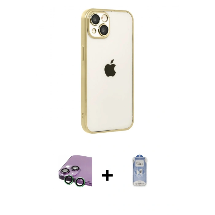 MARSİLYAN™- iPhone 15 Kılıf Vadi Minimal - Siyah Joko Magic 5D Cam + Raze Metal Kamera Lens - YL