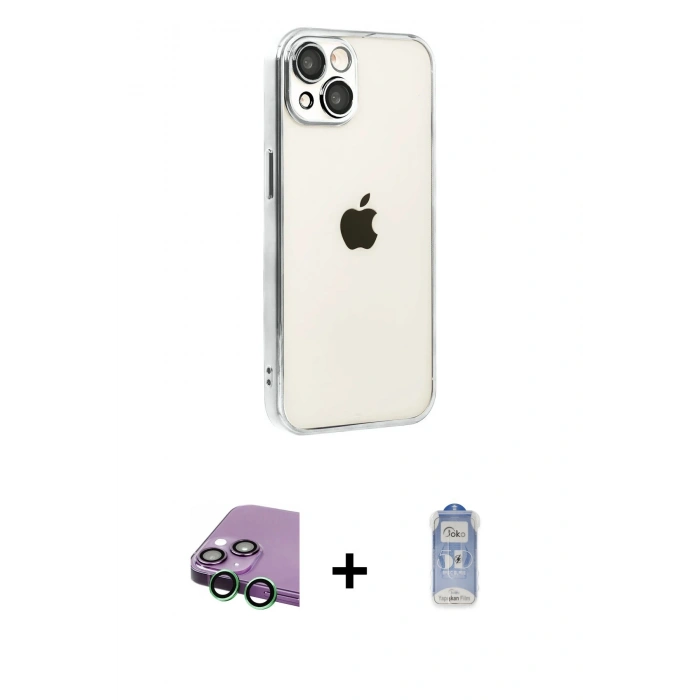 MARSİLYAN™- iPhone 15 Kılıf Vadi Minimal - Siyah Joko Magic 5D Cam + Raze Metal Kamera Lens - YL