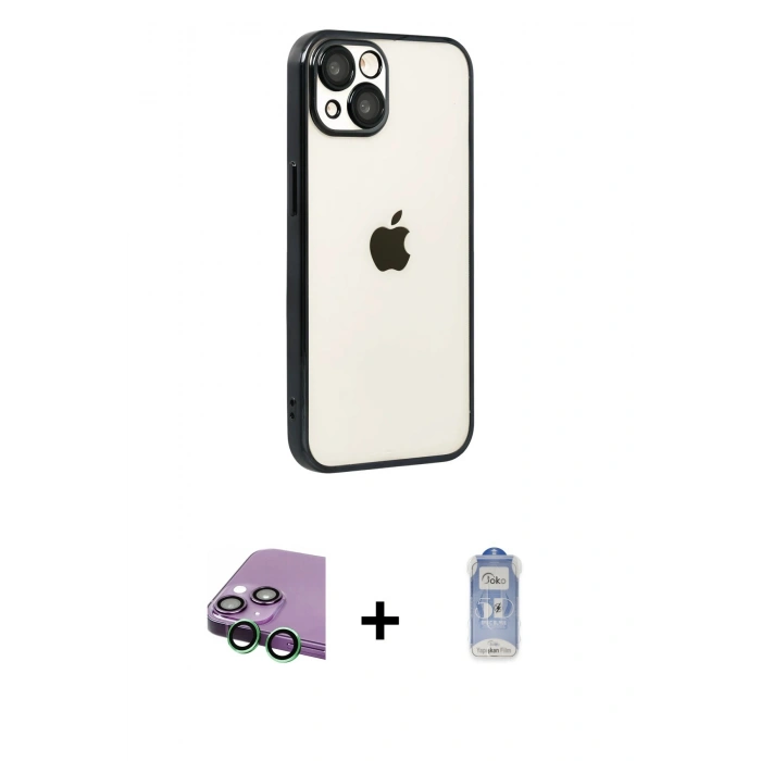 MARSİLYAN™- iPhone 15 Kılıf Vadi Minimal - Siyah Joko Magic 5D Cam + Raze Metal Kamera Lens - YL