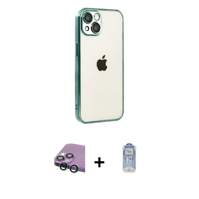 MARSİLYAN™- iPhone 15 Kılıf Vadi Minimal - Siyah Joko Magic 5D Cam + Raze Metal Kamera Lens - YL