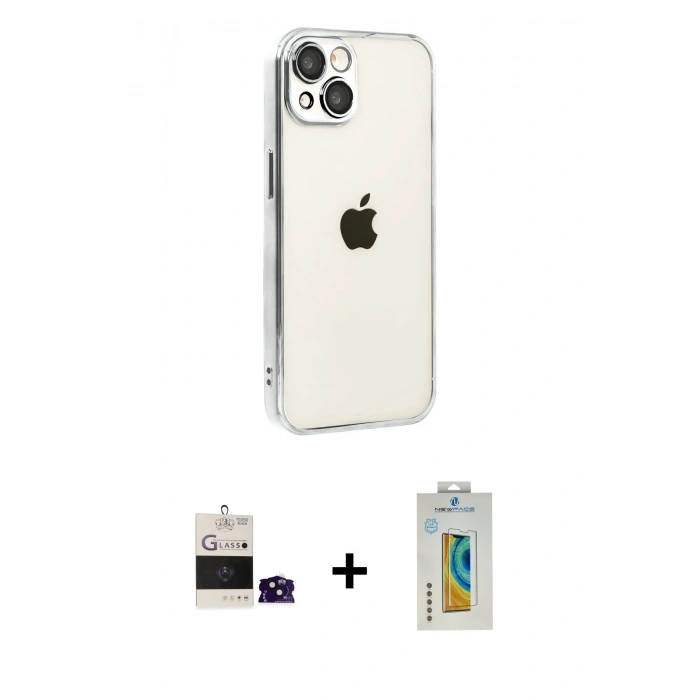 MARSİLYAN™- iPhone 15 Kılıf Vadi Minimal - Siyah Polymer Nano Ekran Koruyucu + Bilvis Titan Kamera Lens - SH