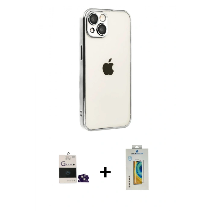 MARSİLYAN™- iPhone 15 Kılıf Vadi Minimal - Siyah Polymer Nano Ekran Koruyucu + Bilvis Titan Kamera Lens - PE
