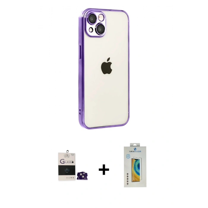 MARSİLYAN™- iPhone 15 Kılıf Vadi Minimal - Siyah Polymer Nano Ekran Koruyucu + Bilvis Titan Kamera Lens - PE