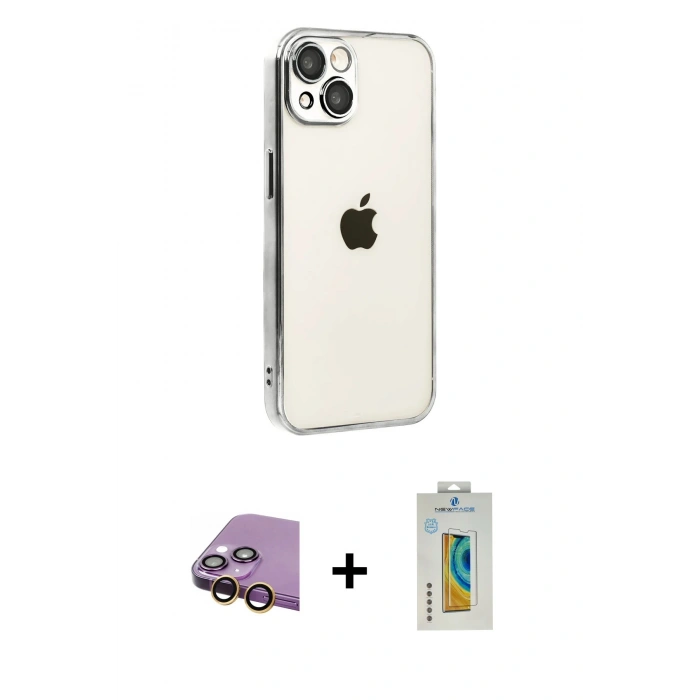 MARSİLYAN™- iPhone 15 Kılıf Vadi Minimal - Siyah Polymer Nano Ekran Koruyucu + Raze Metal Kamera Lens - SI