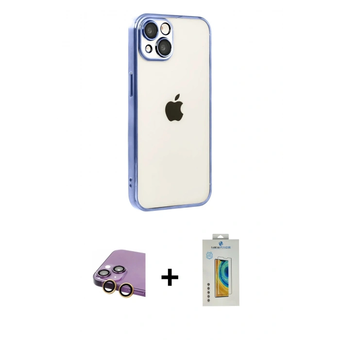 MARSİLYAN™- iPhone 15 Kılıf Vadi Minimal - Siyah Polymer Nano Ekran Koruyucu + Raze Metal Kamera Lens - SI