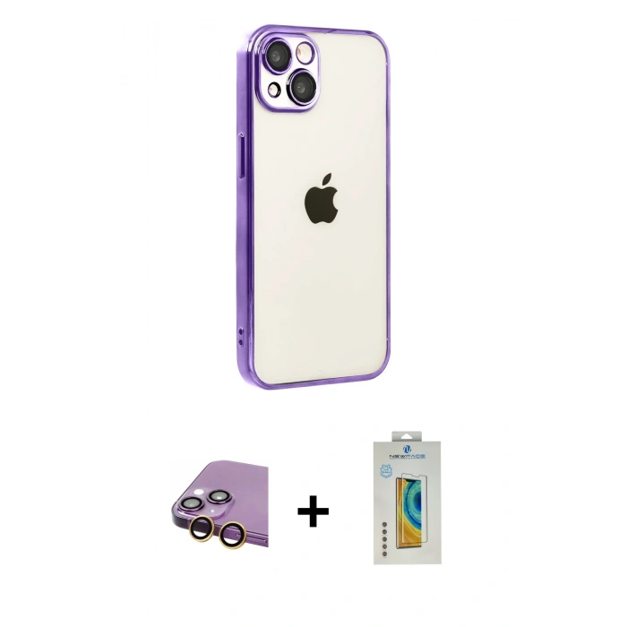 MARSİLYAN™- iPhone 15 Kılıf Vadi Minimal - Siyah Polymer Nano Ekran Koruyucu + Raze Metal Kamera Lens - SI