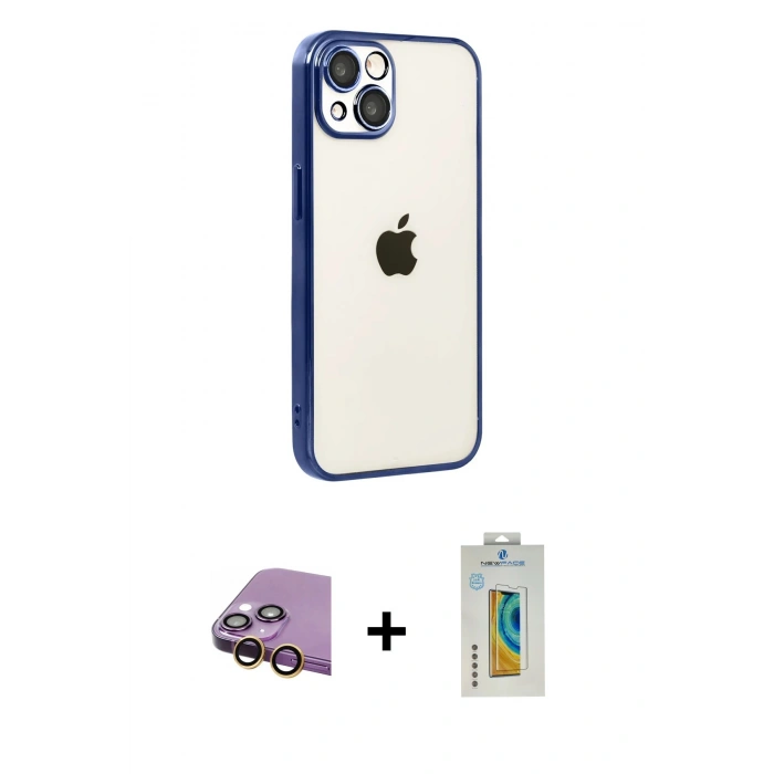 MARSİLYAN™- iPhone 15 Kılıf Vadi Minimal - Siyah Polymer Nano Ekran Koruyucu + Raze Metal Kamera Lens - SI