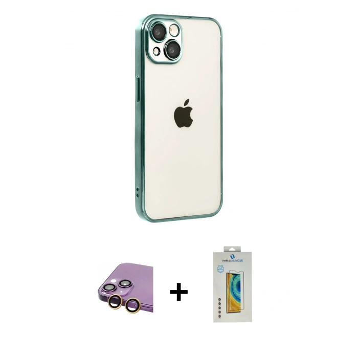 MARSİLYAN™- iPhone 15 Kılıf Vadi Minimal - Siyah Polymer Nano Ekran Koruyucu + Raze Metal Kamera Lens - SI