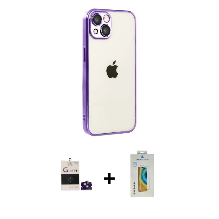 MARSİLYAN™- iPhone 15 Kılıf Vadi Minimal - Siyah Polymer Nano Ekran Koruyucu + Bilvis Titan Kamera Lens - YL