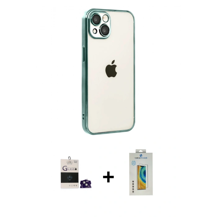 MARSİLYAN™- iPhone 15 Kılıf Vadi Minimal - Siyah Polymer Nano Ekran Koruyucu + Bilvis Titan Kamera Lens - YL