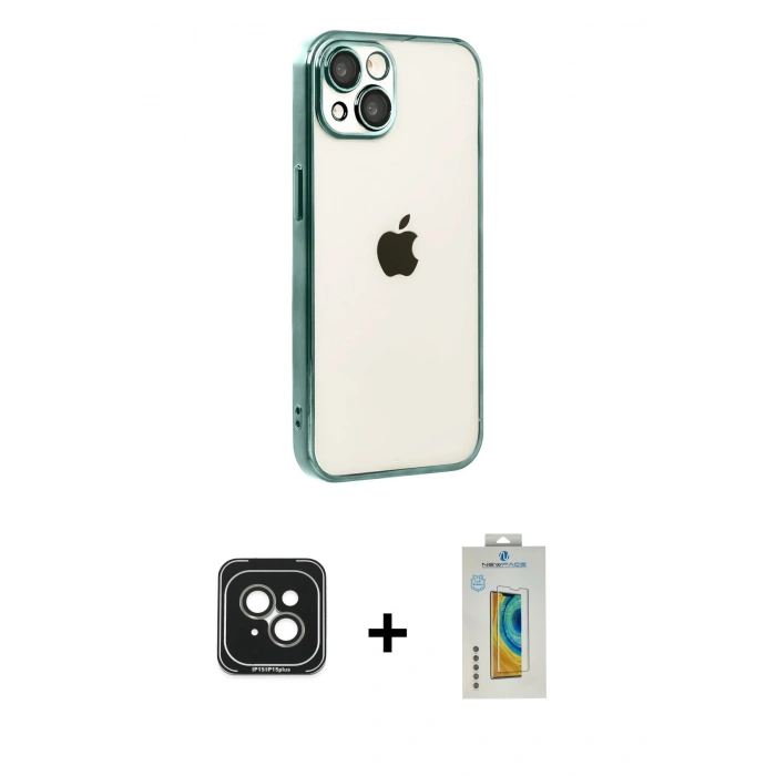MARSİLYAN™- iPhone 15 Kılıf Vadi Minimal - Siyah Polymer Nano Ekran Koruyucu + PVD Metal Kamera Lens - YL