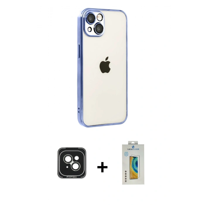 MARSİLYAN™- iPhone 15 Kılıf Vadi Minimal - Siyah Polymer Nano Ekran Koruyucu + PVD Metal Kamera Lens - YL