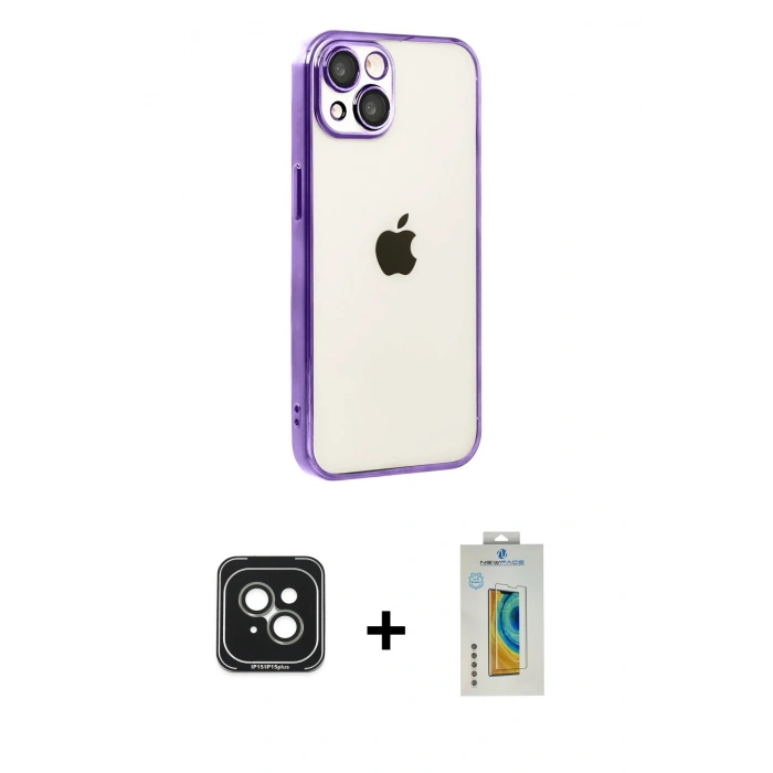 MARSİLYAN™- iPhone 15 Kılıf Vadi Minimal - Siyah Polymer Nano Ekran Koruyucu + PVD Metal Kamera Lens - YL