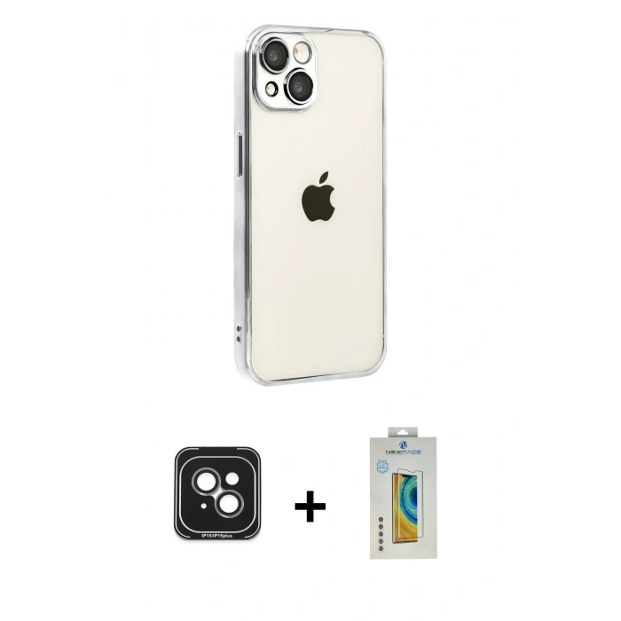 MARSİLYAN™- iPhone 15 Kılıf Vadi Minimal - Siyah Polymer Nano Ekran Koruyucu + PVD Metal Kamera Lens - YL