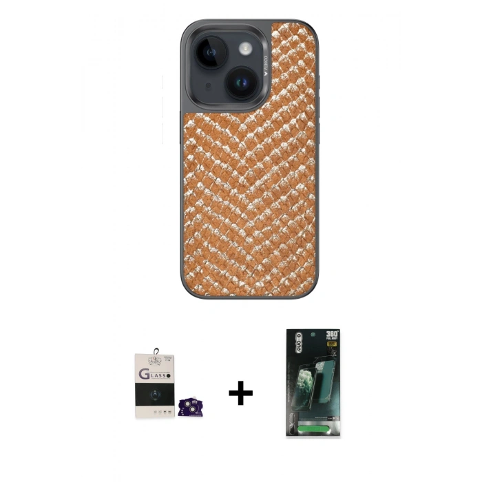 MARSİLYAN™- iPhone 15 Kılıf Vadi Özel Seri - Siyah 360 Mat Full Body Arka Koruyucu + Bilvis Titan Kamera Lens - PE