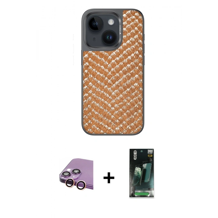 MARSİLYAN™- iPhone 15 Kılıf Vadi Özel Seri - Siyah 360 Mat Full Body Arka Koruyucu + Raze Metal Kamera Lens - PE