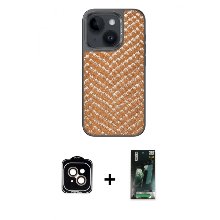 MARSİLYAN™- iPhone 15 Kılıf Vadi Özel Seri - Siyah 360 Mat Full Body Arka Koruyucu + PVD Metal Kamera Lens - TU