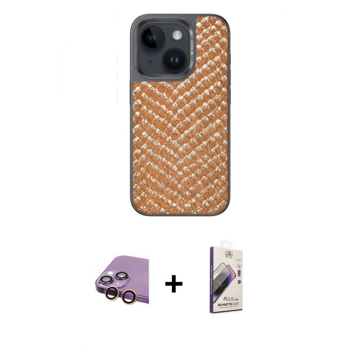 MARSİLYAN™- iPhone 15 Kılıf Vadi Özel Seri - Siyah Bilvis 3D Mat Cam Ekran Koruyucu + Raze Metal Kamera Lens - SI