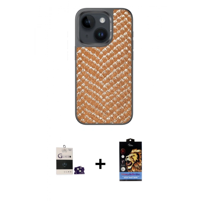 MARSİLYAN™- iPhone 15 Kılıf Vadi Özel Seri - Siyah Buffer Hayalet Cam Ekran Koruyucu + Bilvis Titan Kamera Lens - YL