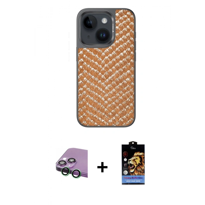 MARSİLYAN™- iPhone 15 Kılıf Vadi Özel Seri - Siyah Buffer Hayalet Cam Ekran Koruyucu + Raze Metal Kamera Lens - YL