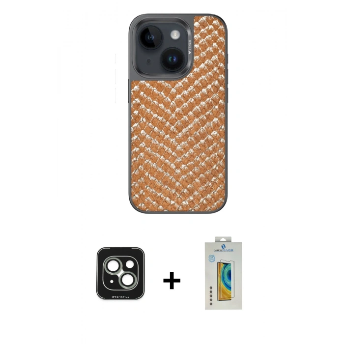 MARSİLYAN™- iPhone 15 Kılıf Vadi Özel Seri - Siyah Polymer Nano Ekran Koruyucu + PVD Metal Kamera Lens - YL