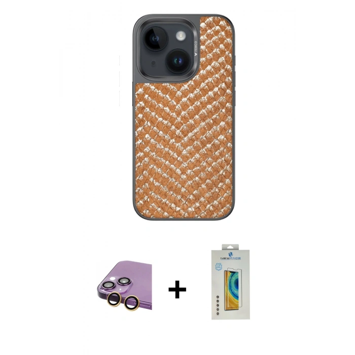 MARSİLYAN™- iPhone 15 Kılıf Vadi Özel Seri - Siyah Polymer Nano Ekran Koruyucu + Raze Metal Kamera Lens - SI