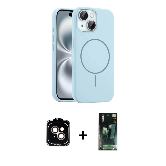 MARSİLYAN™- iPhone 15 Kılıf Yankı Form Serisi - Şeffaf 360 Full Body Arka Koruyucu + PVD Metal Kamera Lens - TU