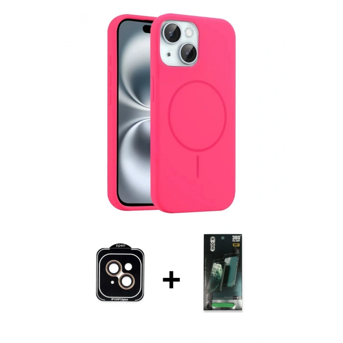 MARSİLYAN™- iPhone 15 Kılıf Yankı Form Serisi - Şeffaf 360 Full Body Arka Koruyucu + PVD Metal Kamera Lens - TU