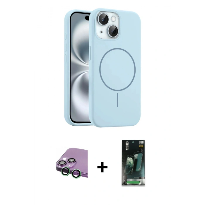MARSİLYAN™- iPhone 15 Kılıf Yankı Form Serisi - Şeffaf 360 Full Body Arka Koruyucu + Raze Metal Kamera Lens - YL