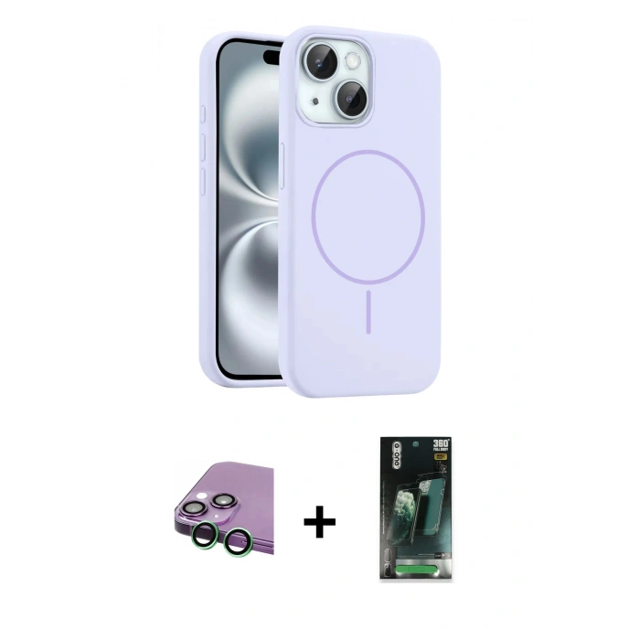 MARSİLYAN™- iPhone 15 Kılıf Yankı Form Serisi - Şeffaf 360 Full Body Arka Koruyucu + Raze Metal Kamera Lens - YL