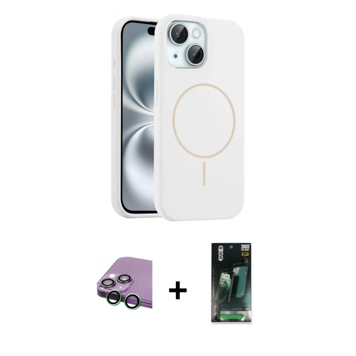 MARSİLYAN™- iPhone 15 Kılıf Yankı Form Serisi - Şeffaf 360 Full Body Arka Koruyucu + Raze Metal Kamera Lens - YL