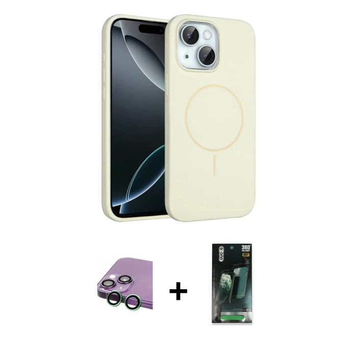 MARSİLYAN™- iPhone 15 Kılıf Yankı Form Serisi - Şeffaf 360 Full Body Arka Koruyucu + Raze Metal Kamera Lens - YL